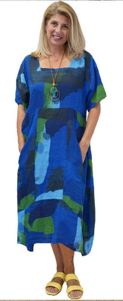 Abstract Print Blue Maxi dress