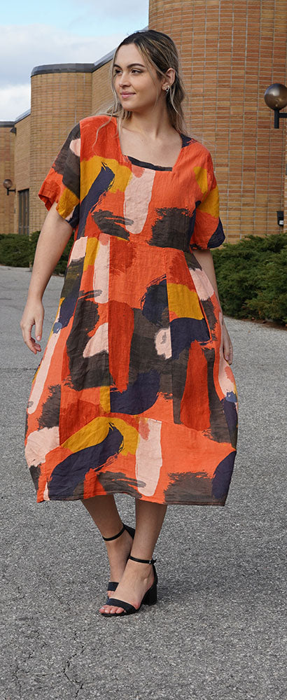 Abstract Print Orange Maxi dress
