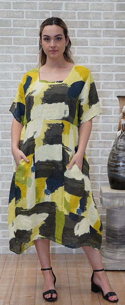 Abstract Yellow Print Maxi dress
