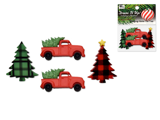 Christmas Tree Trucks Button Embellishments