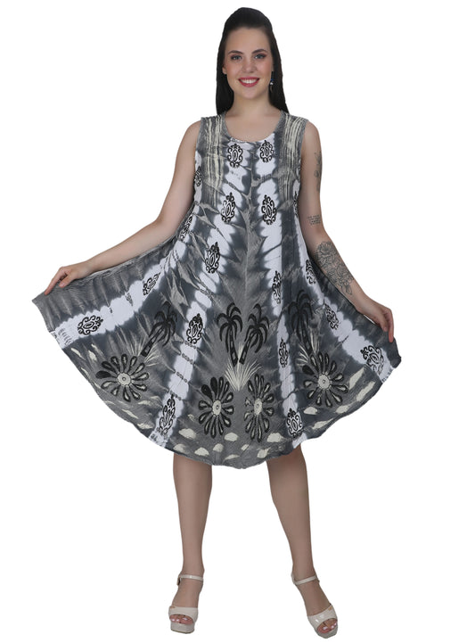 Abstract Print Umbrella Summer Dress